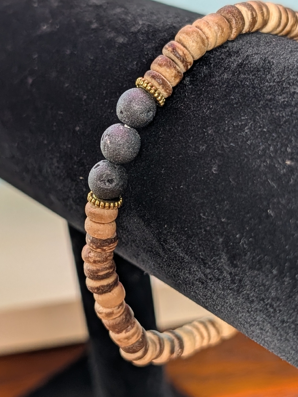 Natural Guapinol Wood & Lava Stone Bracelet — Costa Rica Artisan